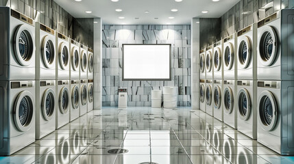 Modern Laundry Room with Washing Machines, Clean and White Domestic Appliance, Interior Design and Home Equipment