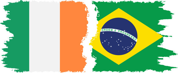 Brazil and Ireland grunge flags connection vector
