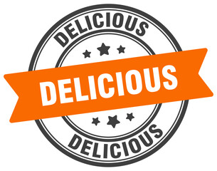 delicious stamp. delicious label on transparent background. round sign