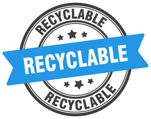 recyclable stamp. recyclable label on transparent background. round sign