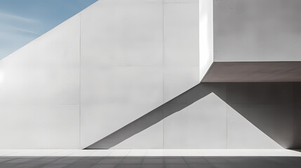 Modern building exterior with concrete wall and blue sky background