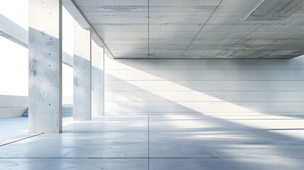 Minimalist Concrete Room Illuminated by Sunlight Streaming Through Large Windows - Modern Industrial Design Elements