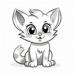 Fototapeta premium cute animals, a cat, coloring book with a black outline on a white background