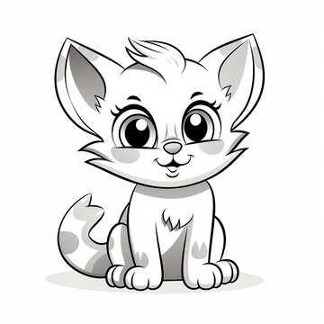 cute animals, a cat, coloring book with a black outline on a white background