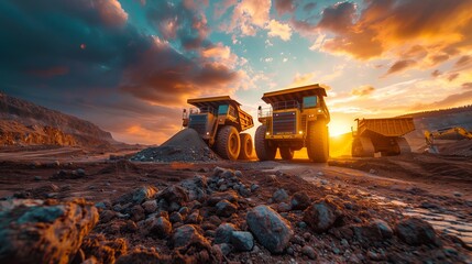 Essential Giants: The Unseen Force of Loaders and Dump Trucks in Mineral Extraction - obrazy, fototapety, plakaty