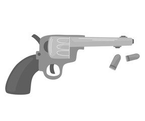 Revolver with bullets. Gun. Wild West Clipart icon. Vector hand draw illustration isolated on the white background