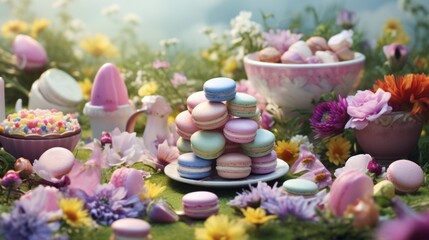 Obraz na płótnie Canvas Generative AI Easter baking scene with springtime delights