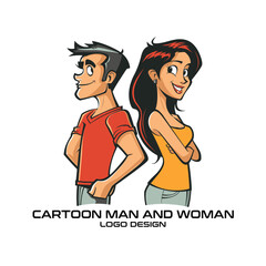 Cartoon Man And Woman Vector Logo Design