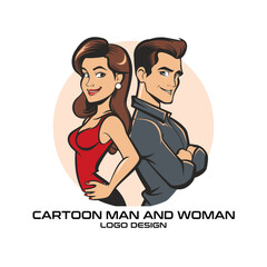 Cartoon Man And Woman Vector Logo Design