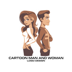 Cartoon Man And Woman Vector Logo Design