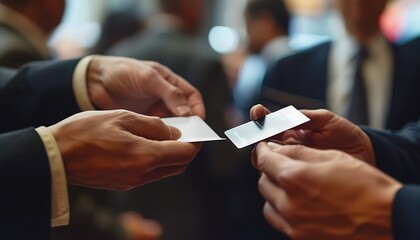 Networking in Action, Close-Up of Business Card Exchanges During Corporate Engagements