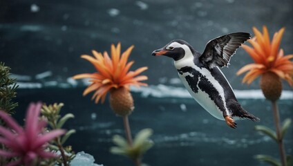Obraz premium penguin on the flower