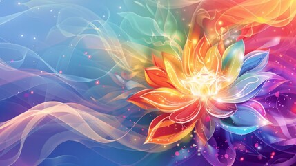 Lotus Flower with Chakra Petals in Swirling Energy Light - obrazy, fototapety, plakaty