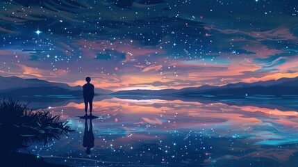 Starry Sky Contemplation by Tranquil Waters