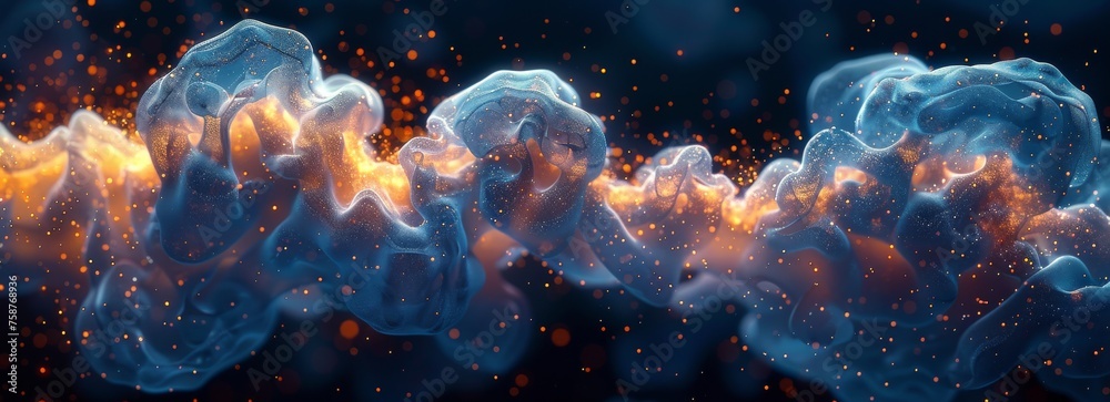 Aufkleber A group of blue and yellow bubbles float elegantly in the air, creating a whimsical and colorful display. The bubbles seem weightless as they move lazily through the atmosphere.