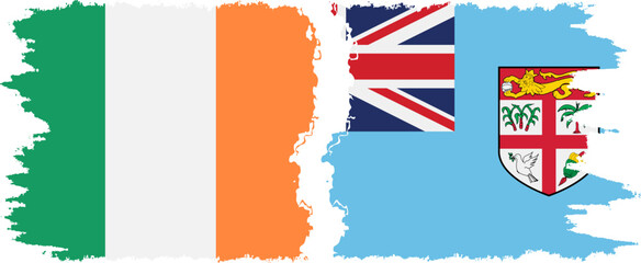 Fiji and Ireland grunge flags connection vector