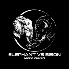 Elephant Vs Bison Vector Logo Design