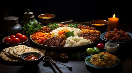 Flavors of Eastern traditional Kebab and Vegetable Dinner 