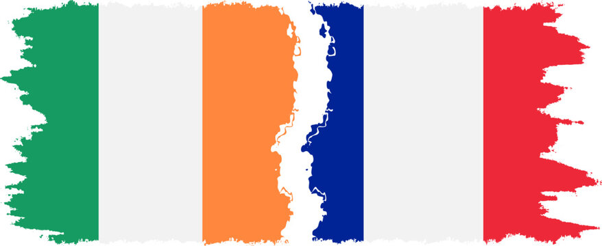 France and Ireland grunge flags connection vector