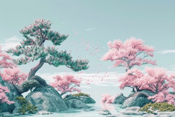 Fototapeta na wymiar pink japanese blooming garden ,spring concept