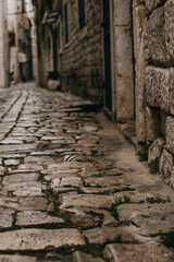 Cobblestones on the street of the old town Trogir, Croatia.