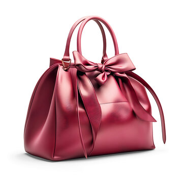 Women glossy luxury dark pink handbag isolated on white background. Generative AI.