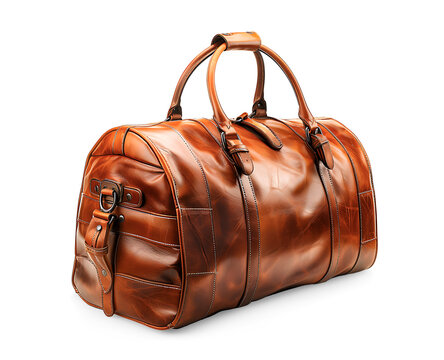 Brown leather duffle bag isolated on white background. Generative AI.