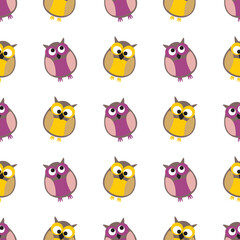 Tile vector pattern with owls on white background