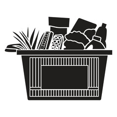 Shopping basket full with food and drinks vector illustration. Shopping and E-commerce Glyph icon.