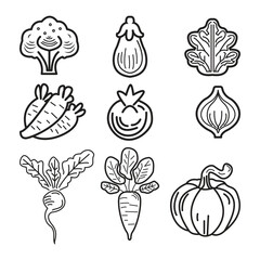 Outline vegetables icon collection. Minimal thin line vegetable icon set vector.