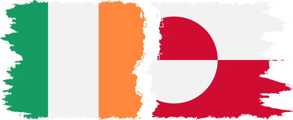 Greenland and Ireland grunge flags connection vector