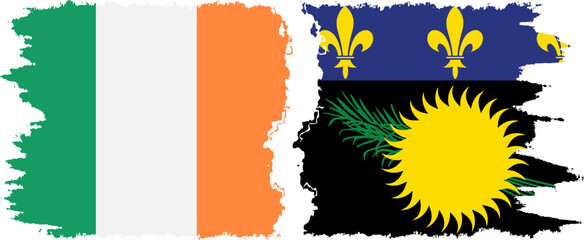 Guadeloupe and Ireland grunge flags connection vector