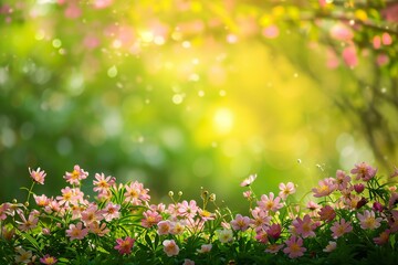 Obraz na płótnie Canvas Blur cherry blossom and green grass filed background, empty space, spring