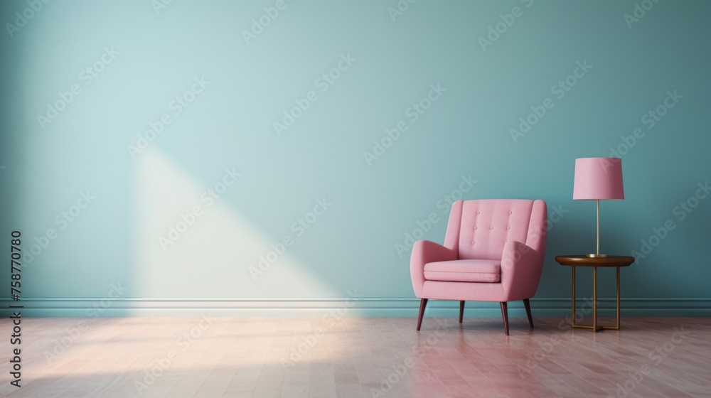 Aufkleber Generative AI empty room in pastel colors there is an armchair on the right