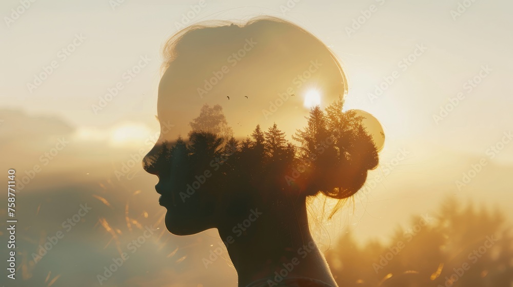 Poster A silhouette of a woman standing with trees in the background, creating a stark contrast between the dark figure and the leafy shapes.