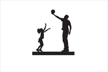 Obraz premium Father and daughter Silhouette, Father and Son Silhouette, Father Son and daughter Silhouette, father son and daughter silhouette tattoo.