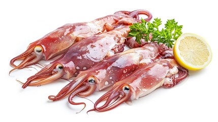 Fresh squid isolated on white background. Clipping path for easy extraction