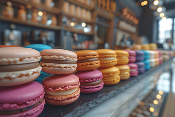 Colorful macaroons on blurred background