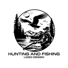 Hunting And Fishing Vector Logo Design