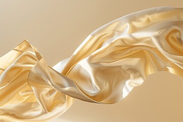 Abstract gold cloth floated on a light beige background