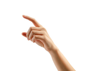 Hand holding or pointing to something on white background.