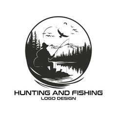 Hunting And Fishing Vector Logo Design