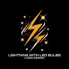 Lightning With Led Bulbs Vector Logo Design