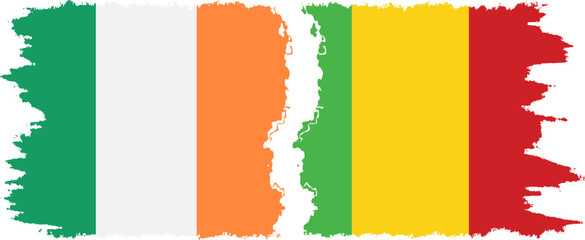 Mali and Ireland grunge flags connection vector - obrazy, fototapety, plakaty