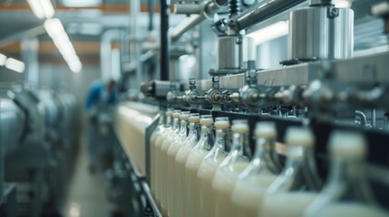Automated milking machine at dairy farm bottling fresh milk