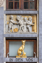 Facade of tenement house called The Fox, House of the Corporation of Haberdashers, Brussels, Belgium