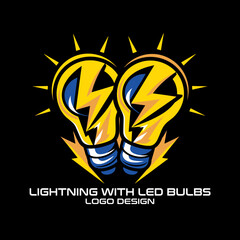 Lightning With Led Bulbs Vector Logo Design