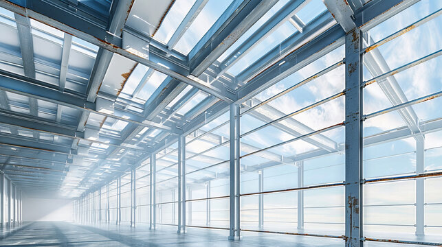 Large Industrial Warehouse Interior, Spacious and Modern Factory or Storage Facility, Empty Space for Operations