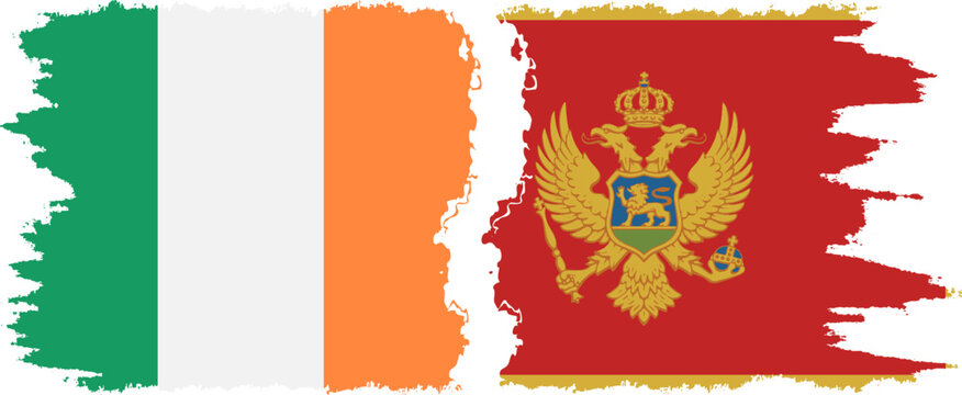 Montenegro and Ireland grunge flags connection vector