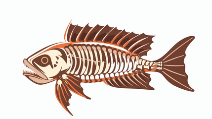 Cartoon doodle fish bones flat vector